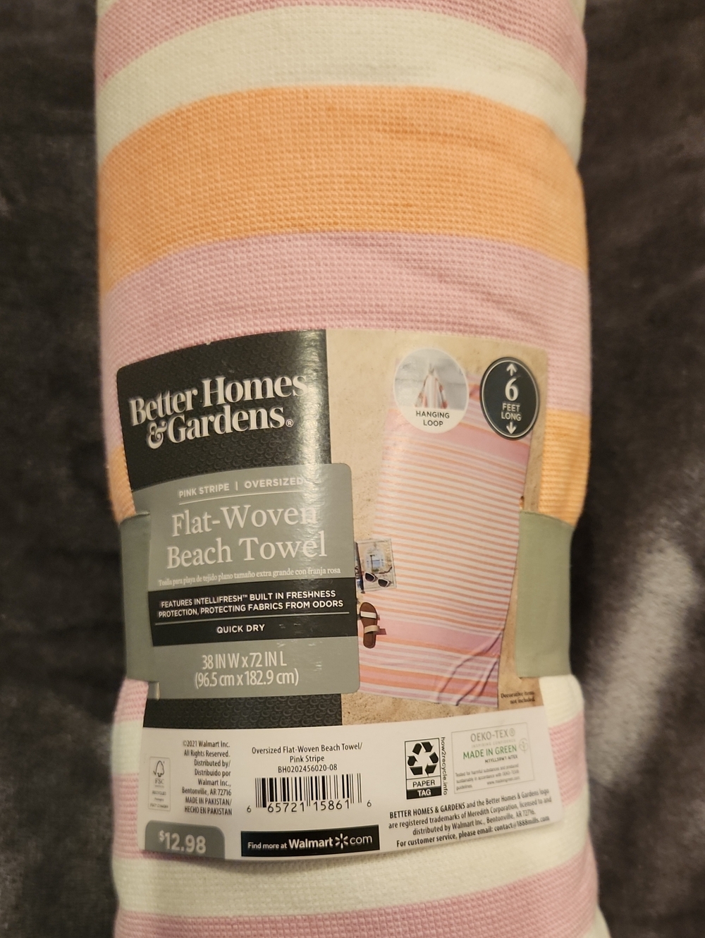 Better Homes And Gardens Pink, Peach, White Striped Beach Towel